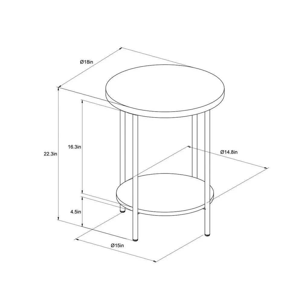 Wood Metal Round Side Table with Lower Shelf