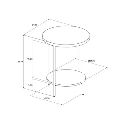 Wood Metal Round Side Table with Lower Shelf